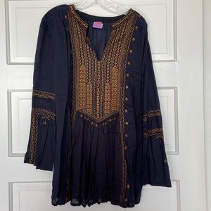 Raj, Long Sleeve, Embroidered, Lightweight Navy & Copper Tunic / Blouse, Size L